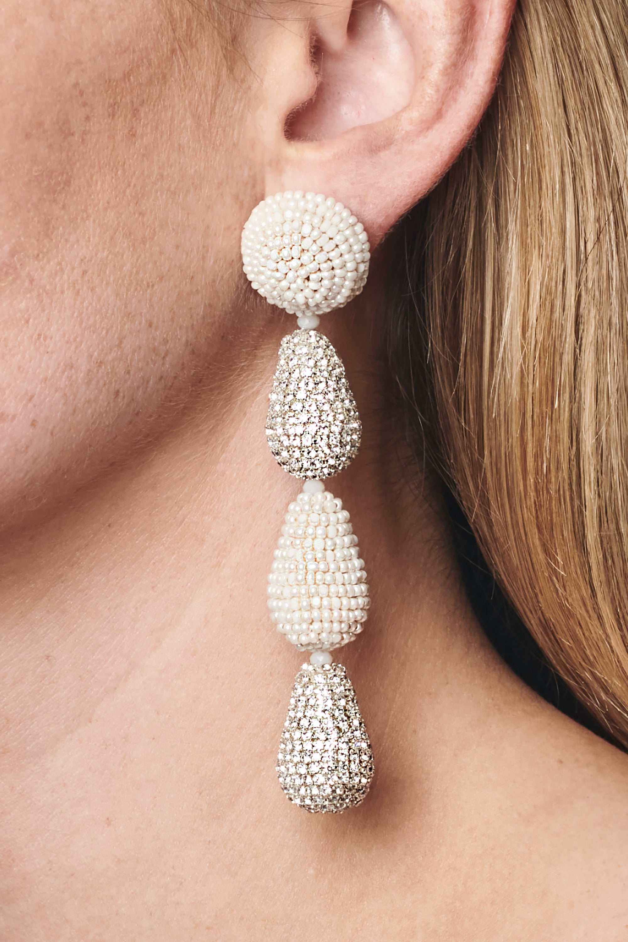 ELIZA EARRINGS - IVORY/CLEAR CRYSTALS