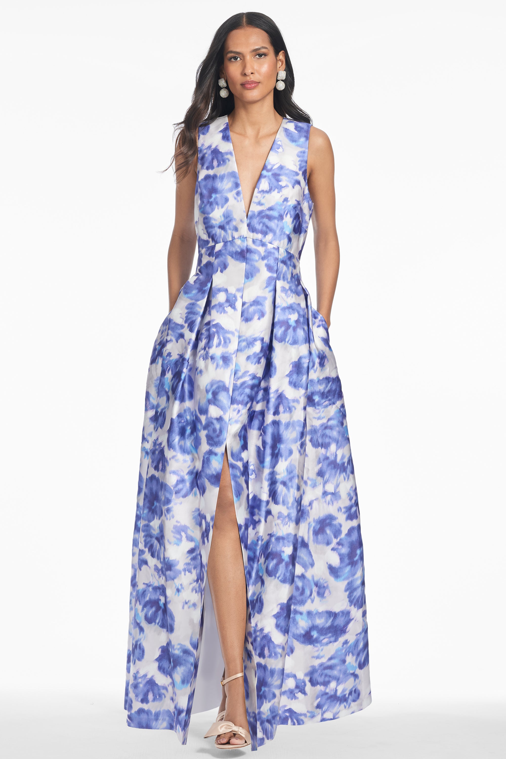 Brooke Gown - Azure Watercolor Floral - Final Sale